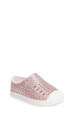 Native Shoes Jefferson Bling Glitter Slip-On Vegan Sneaker in Milk Pink Bling/Shell White