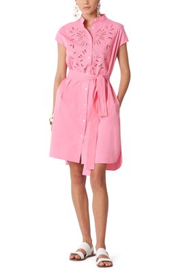 Carolina Herrera Embroidered Cap Sleeve Stretch Cotton Dress in Candy Pink