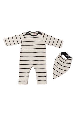 Baby Grey by Everly Grey Jersey Romper & Bib Set in Sand Stripe