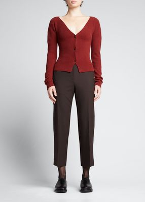 Ribbed Cashmere Open-Neck Cardigan