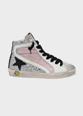 Slide Laminated Leather & Glitter High-Top Sneakers, Baby/Toddler