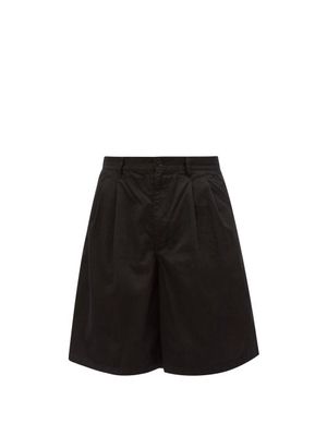 Comme Des Garçons Shirt - Double-pleat Cotton-drill Wide-leg Shorts - Mens - Black