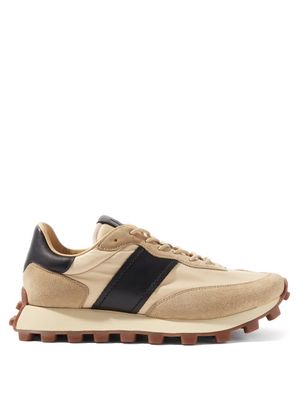 Tod's - Allacciata Canvas And Suede Trainers - Mens - Beige