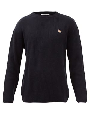 Maison Kitsuné - Baby Fox-patch Ribbed-knit Cotton-blend Sweater - Mens - Navy