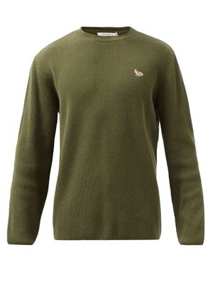 Maison Kitsuné - Baby Fox-patch Ribbed Cotton-blend Sweater - Mens - Green
