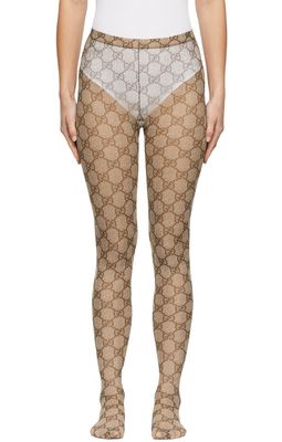 Gucci Beige & Brown GG Tights