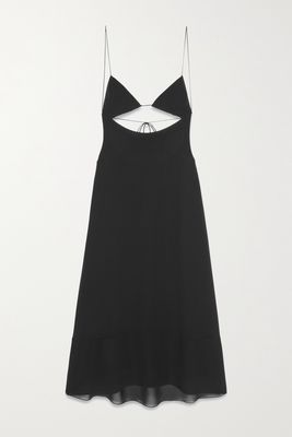 SAINT LAURENT - Open-back Cutout Crepe De Chine Midi Dress - Black