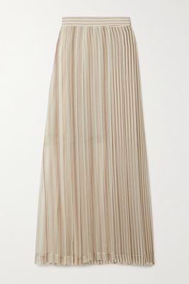Brunello Cucinelli - Striped Silk-georgette Wrap-effect Maxi Skirt - Neutrals