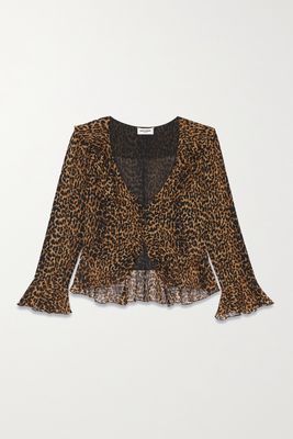 SAINT LAURENT - Ruffled Leopard-print Wool-chiffon Blouse - Animal print