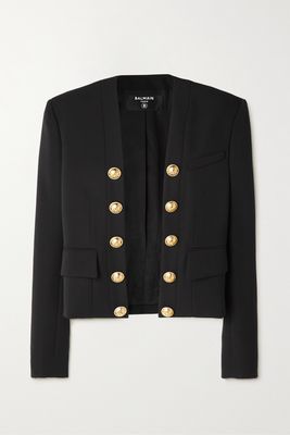 Balmain - Cropped Button-embellished Wool Jacket - Black