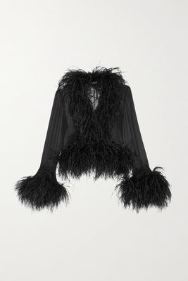 SAINT LAURENT - Feather-trimmed Silk-tulle Blouse - Black