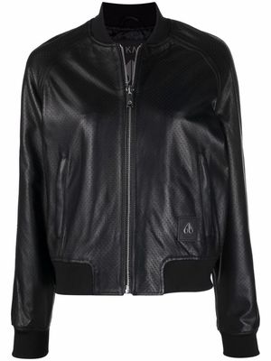 Moose Knuckles logo-patch leather bomber jacket - Black