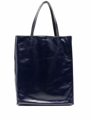 Marni logo-print leather tote bag - Blue