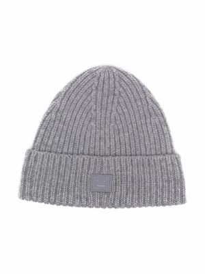Acne Studios Kids face-patch ribbed knit beanie - Grey