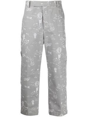 Thom Browne UNCONSTRUCTED PATCH POCKET TROUSER W/ PRINTED SKY MOTIF IN COTTON CANVAS - Grey