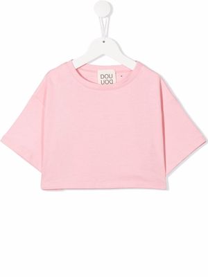 Douuod Kids patch-detail short-sleeved T-shirt - Pink