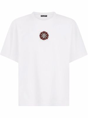 Dolce & Gabbana crystal-embellished logo plaque T-shirt - White