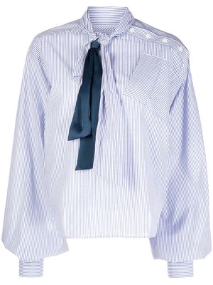 Kolor cotton striped knot-detail blouse - Blue