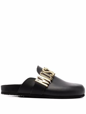 Moschino logo-plaque leather mules - Black