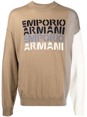 Emporio Armani intarsia logo-knit wool jumper - Brown