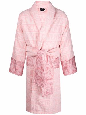 Versace logo-embossed cotton bath robe - Pink