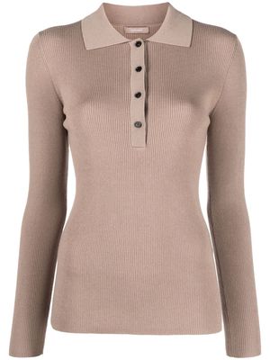 12 STOREEZ ribbed-knit long-sleeved polo top - Neutrals
