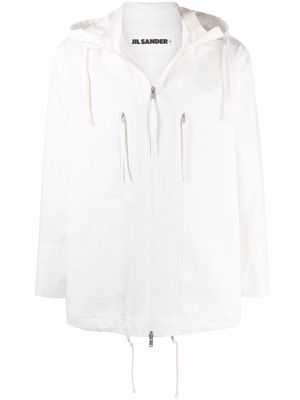 Jil Sander zip-pocket hooded mid-length jacket - White