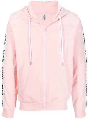 Moschino logo zipped drawstring hoodie - Pink