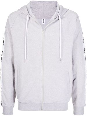 Moschino logo zipped drawstring hoodie - Grey