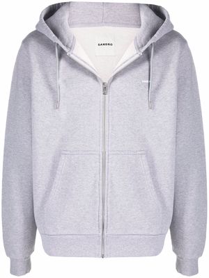SANDRO embroidered logo organic cotton hoodie - Grey