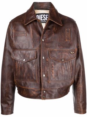 Diesel Aviator leather bomber jacket - Brown