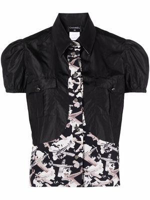 Chanel Pre-Owned 2006 airplane-print panelled silk blouse - Black