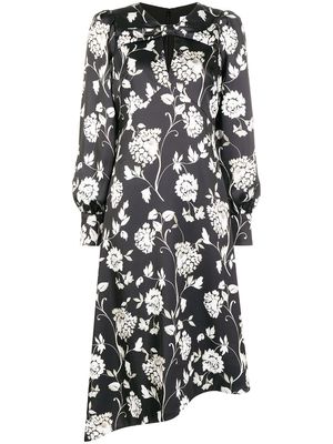 Monique Lhuillier floral-print asymmetrical dress - Black