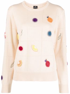 PS Paul Smith embroidered-fruit knitted jumper - Neutrals