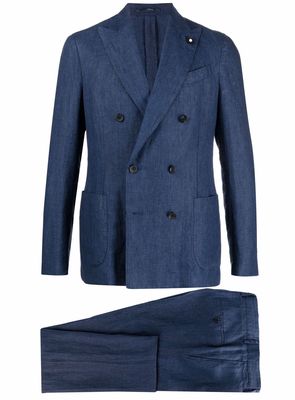 Lardini brooch-detail linen suit - Blue