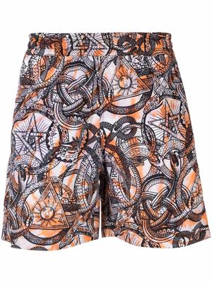 Aries graphic-print swim shorts - Orange