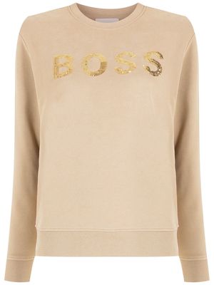 BOSS logo-print long-sleeved jumper - Neutrals