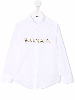 Balmain Kids logo-print cotton shirt - White