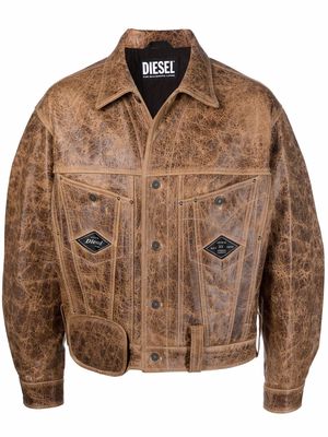Diesel vintage-look leather bomber jacket - Brown