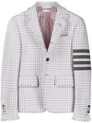 Thom Browne UNCONSTRUCTED HIGH ARMHOLE SPORT COAT - FIT 3 - W/ 4BAR & FRAY EDGE IN GINGHAM POW SUMMER TWEED - Grey