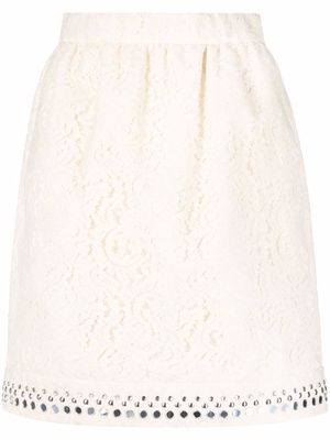Nº21 lace-embroidered high-waist skirt - Neutrals