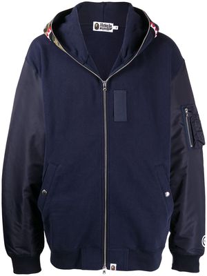 A BATHING APE® contrast hood panelled zip-front hoodie - Blue