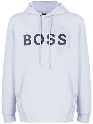 BOSS embossed-logo pullover hoodie - Blue