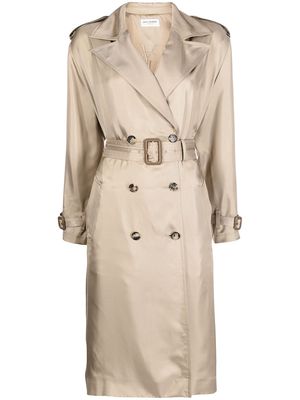 Saint Laurent double-breasted silk trench coat - Brown