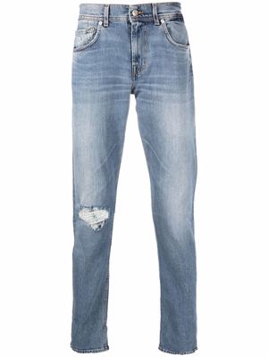 7 For All Mankind ripped-knee straight-leg jeans - Blue