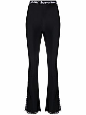 Alexander Wang logo-waistband lace-trim flared trousers - Black