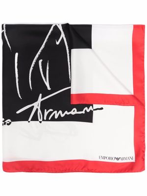 Emporio Armani graphic-print silk scarf - White