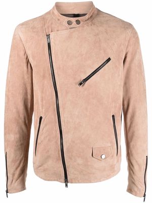 Tagliatore asymmetric nubuck-leather jacket - Neutrals