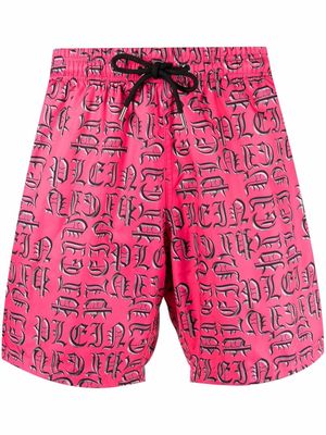 Philipp Plein logo-lettering swim shorts - Pink