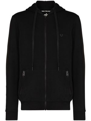 True Religion logo-plaque zip-front hoodie - Black
